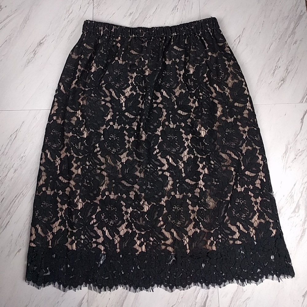 J. Crew Black Beige Contrast Floral Lace Skirt SZ6 - Picture 7 of 8